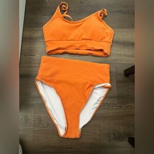 High-Waist Ribbed Orange Bikini Set NWOT